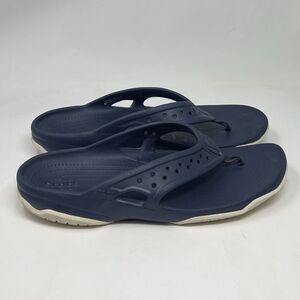 Crocs Swiftwater Deck Thong Sandals Mens 11 Blue Slip On Flip Flops Comfort